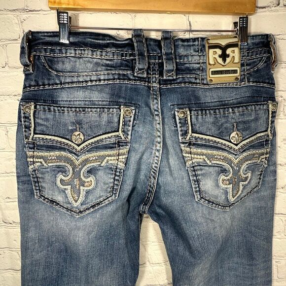 Rock Revival Jeans Mens 34 Blue Rogue Boot Embellished Denim Stretch - Picture 1 of 15
